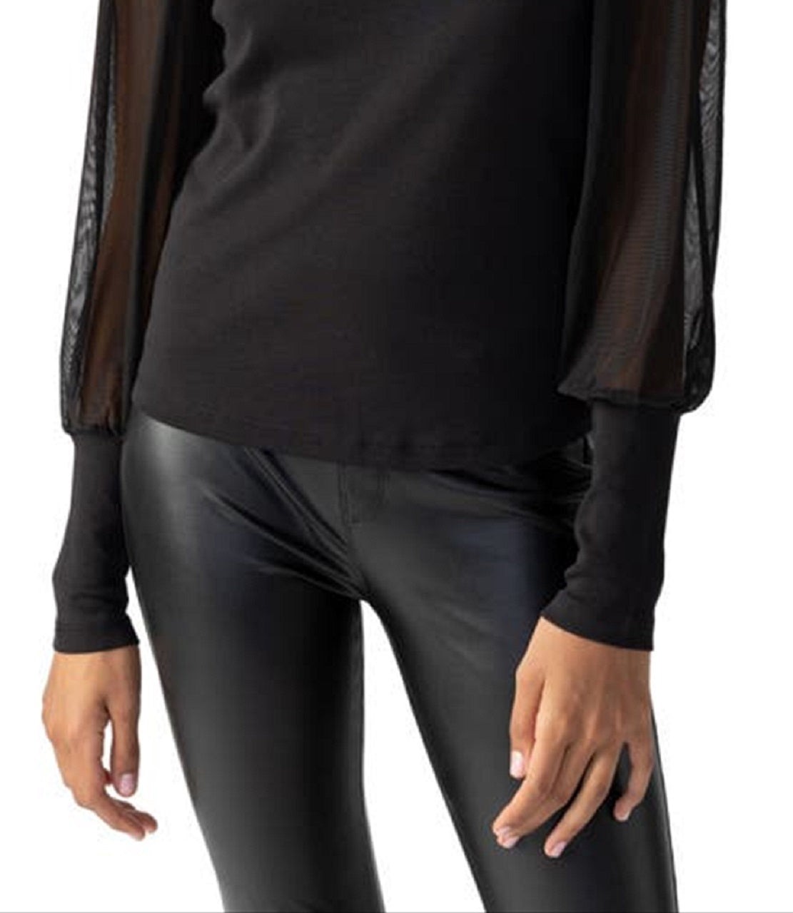 Blusa feminina Sanctuary n My Mind com manga de malha e gola alta, preta, tamanho médio