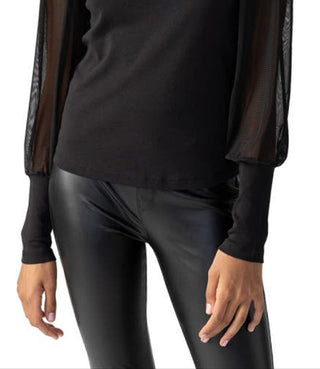 Blusa feminina Sanctuary n My Mind com manga de malha e gola alta, preta, tamanho médio