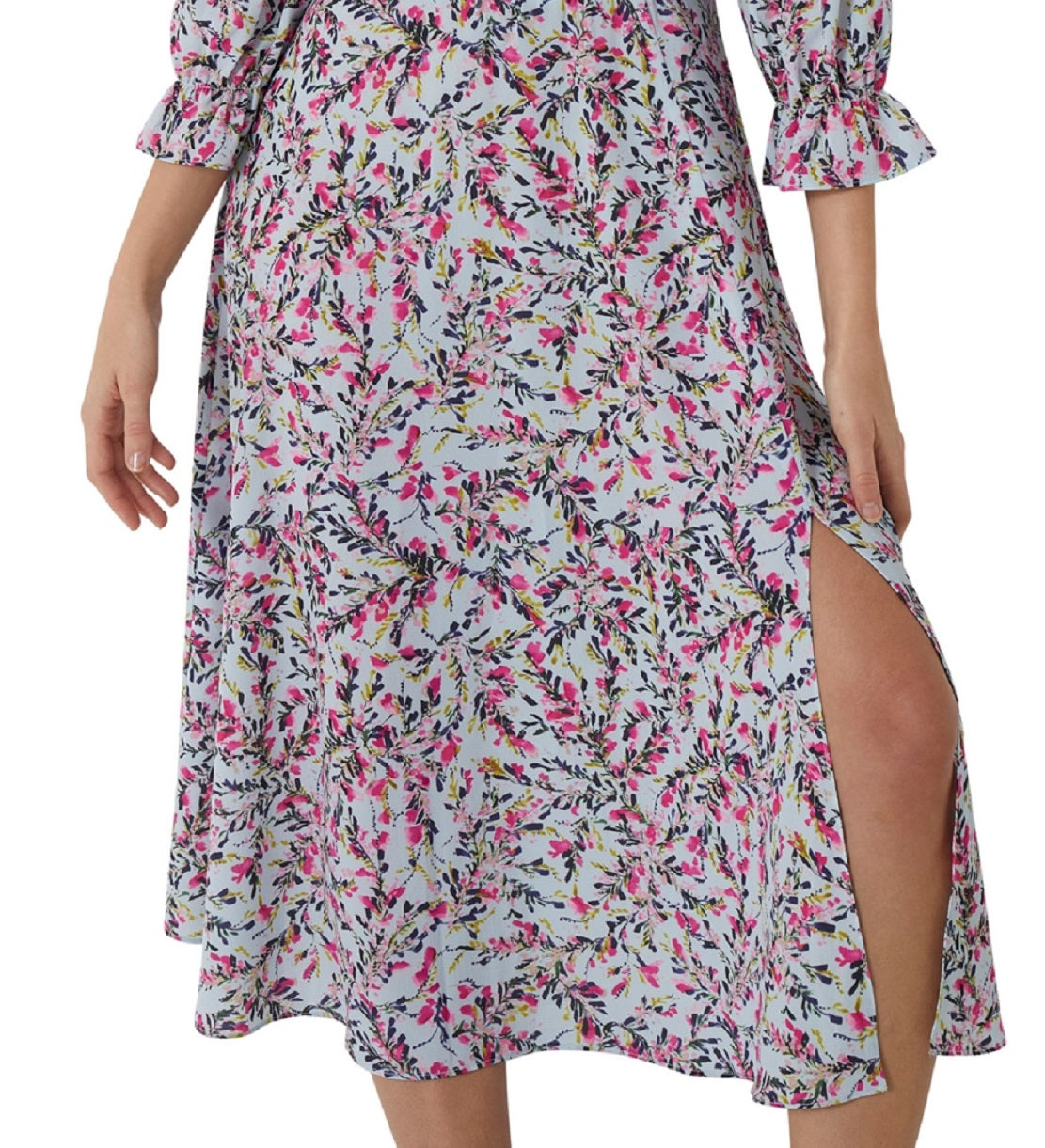 Vestido de crepe com cintura império Flores Verona da French Connection para mulheres, azul, tamanho médio