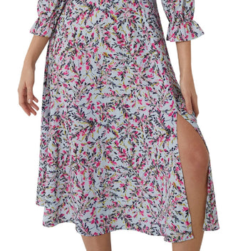Vestido de crepe com cintura império Flores Verona da French Connection para mulheres, azul, tamanho médio