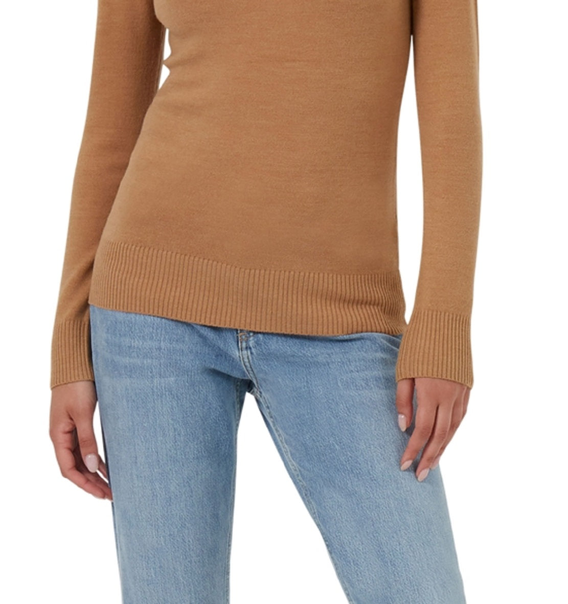 Blusa feminina de gola alta e manga comprida French Connection, marrom, tamanho médio