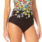 Maiô feminino Anne Cole Ditsy Floral Twist Front sem alças, preto, tamanho 8