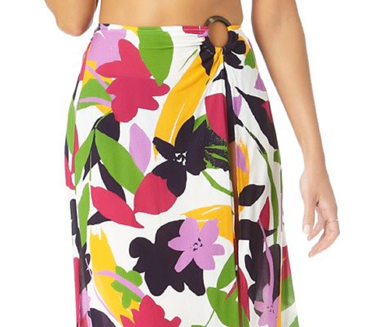 Anne Cole Feminino Bold Floral Ring Saia Sarong Saída de Banho Maiô Branco Tamanho X-G