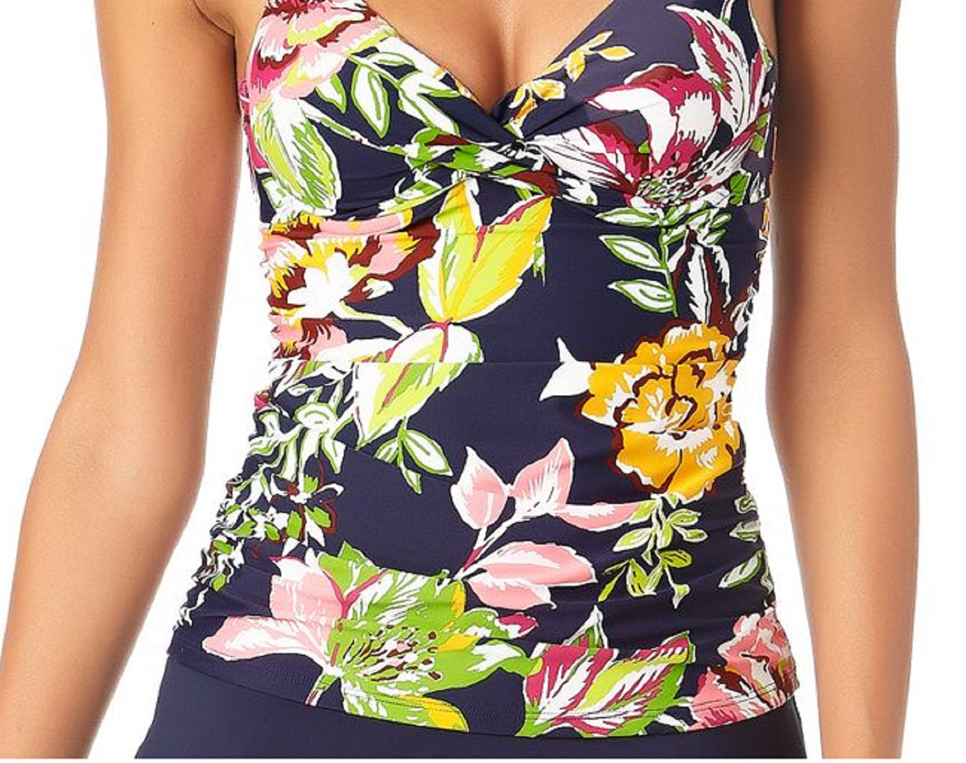 Anne Cole Top Tankini Feminino Floral Tropical com Aro, Azul, Tamanho 36C