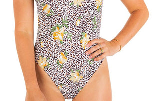 Hurley Women's Printed One Piece Cheeky Swimsuit White Size Large