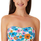 California Waves Feminino Papel de Parede Floral Long Line Bandeau Top Maiô Azul
