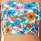 California Waves Feminino Papel de Parede Floral Long Line Bandeau Top Maiô Azul
