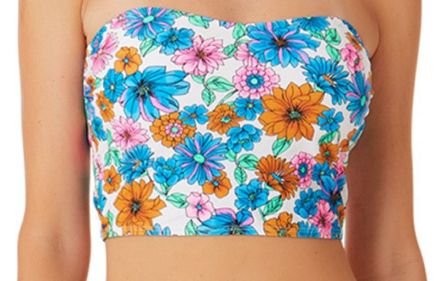 California Waves Feminino Papel de Parede Floral Long Line Bandeau Top Maiô Azul
