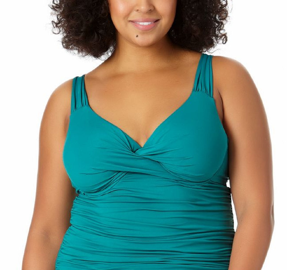 Anne Cole Tankini Feminino com Frente Torcida e Aro, Verde, Tamanho 24W