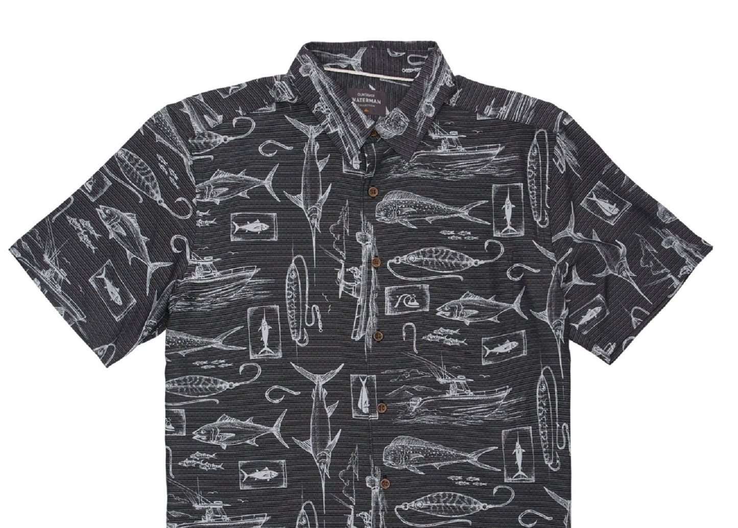 Camisa de manga curta masculina Quiksilver Waterman Slack Line, preta, tamanho GG