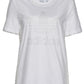 Camiseta feminina adidas de algodão com glitter canelado e logo gráfico, manga curta e gola redonda, branca, tamanho X-S