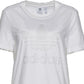 Camiseta feminina adidas de algodão com glitter canelado e logo gráfico, manga curta e gola redonda, branca, tamanho X-S