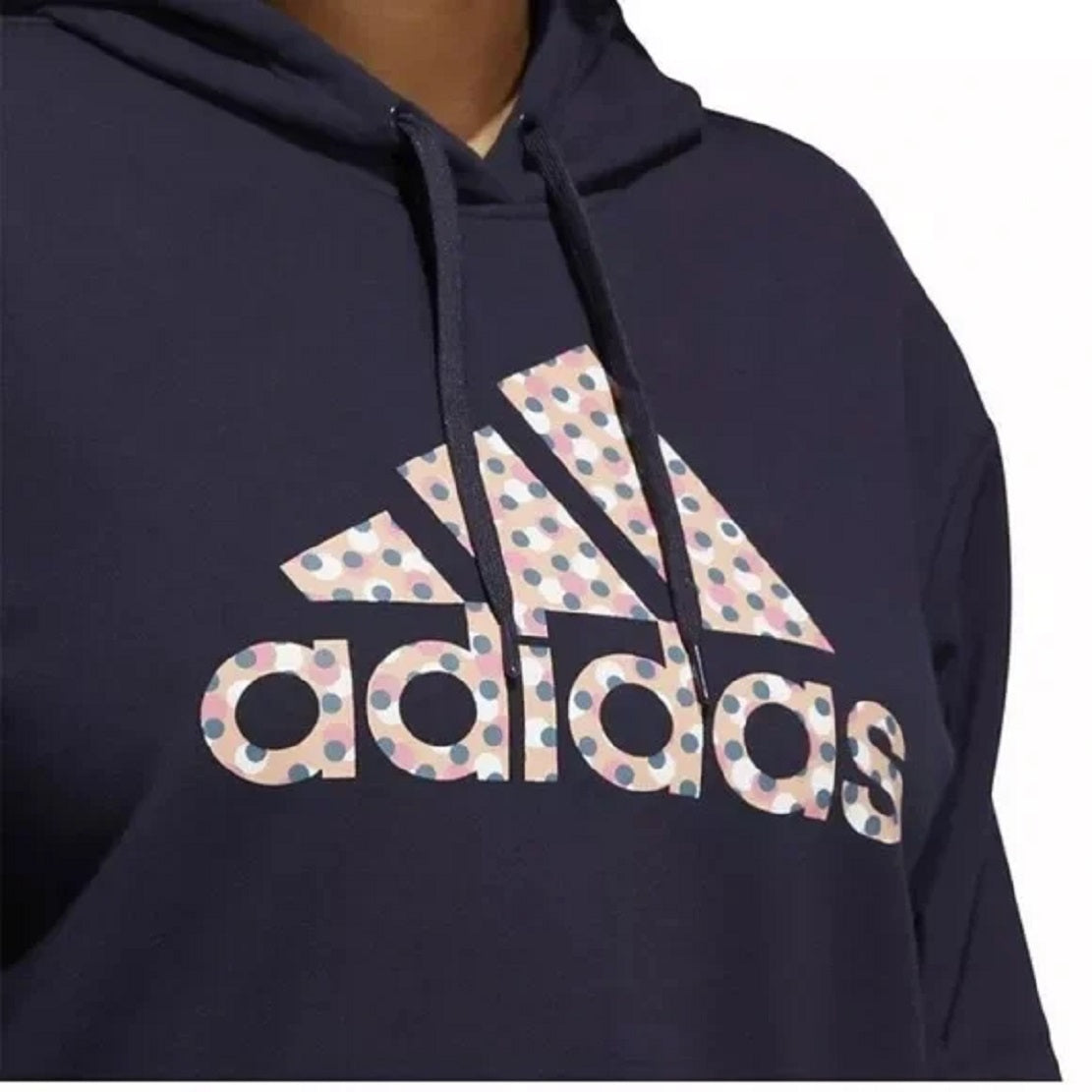 Moletom com capuz adidas feminino com estampa de bolinhas e logo azul, tamanho 3X