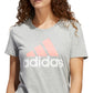 Camiseta de algodão com logotipo do esporte da Adidas feminina, cinza, tamanho XS