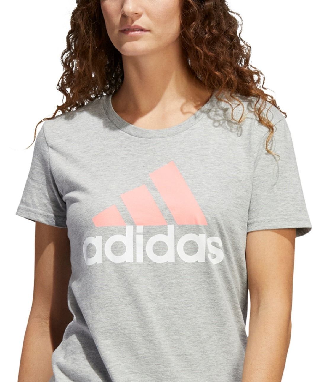 Camiseta de algodão com logotipo do esporte da Adidas feminina, cinza, tamanho XS