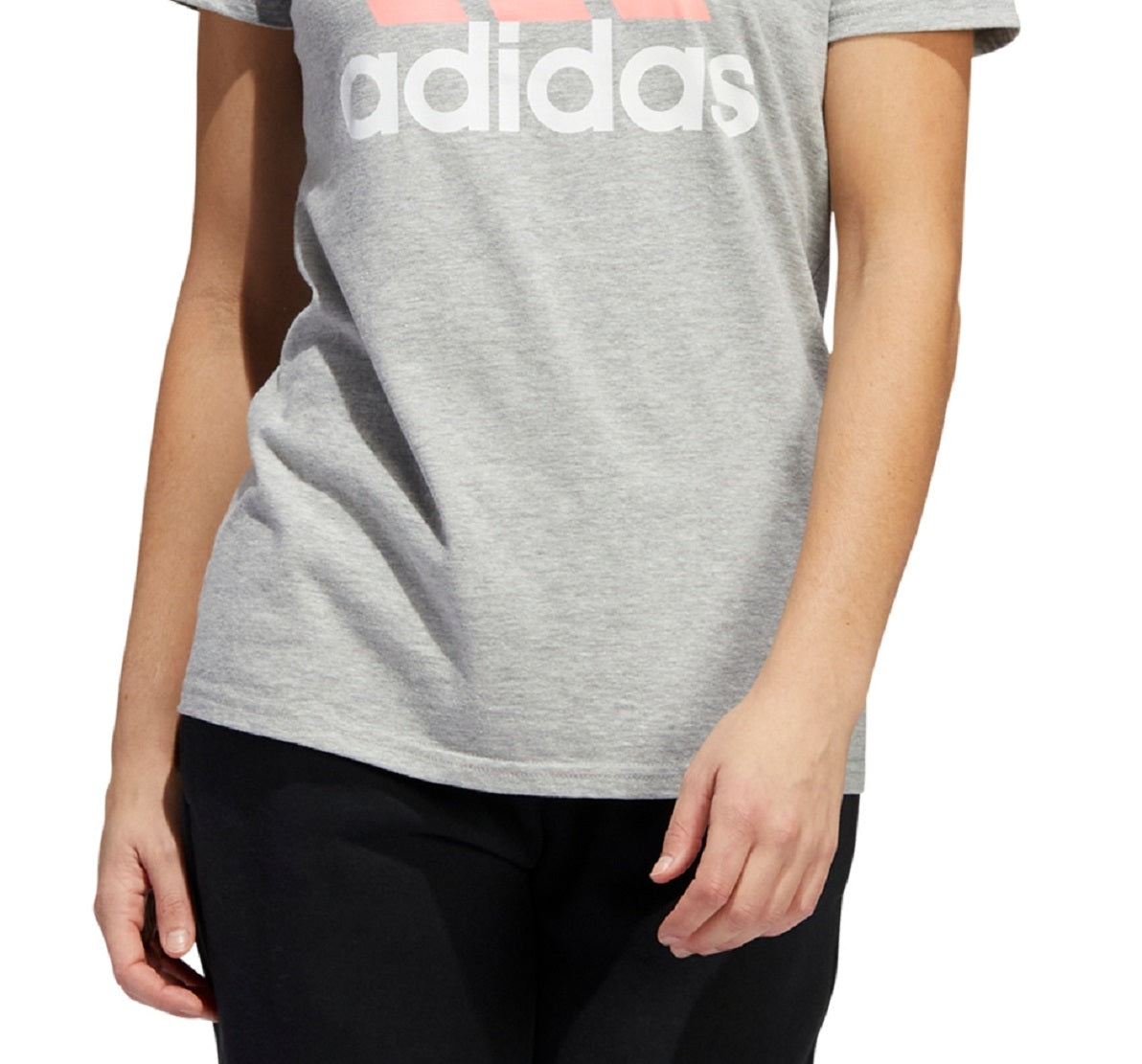 Camiseta de algodão com logotipo do esporte da Adidas feminina, cinza, tamanho XS