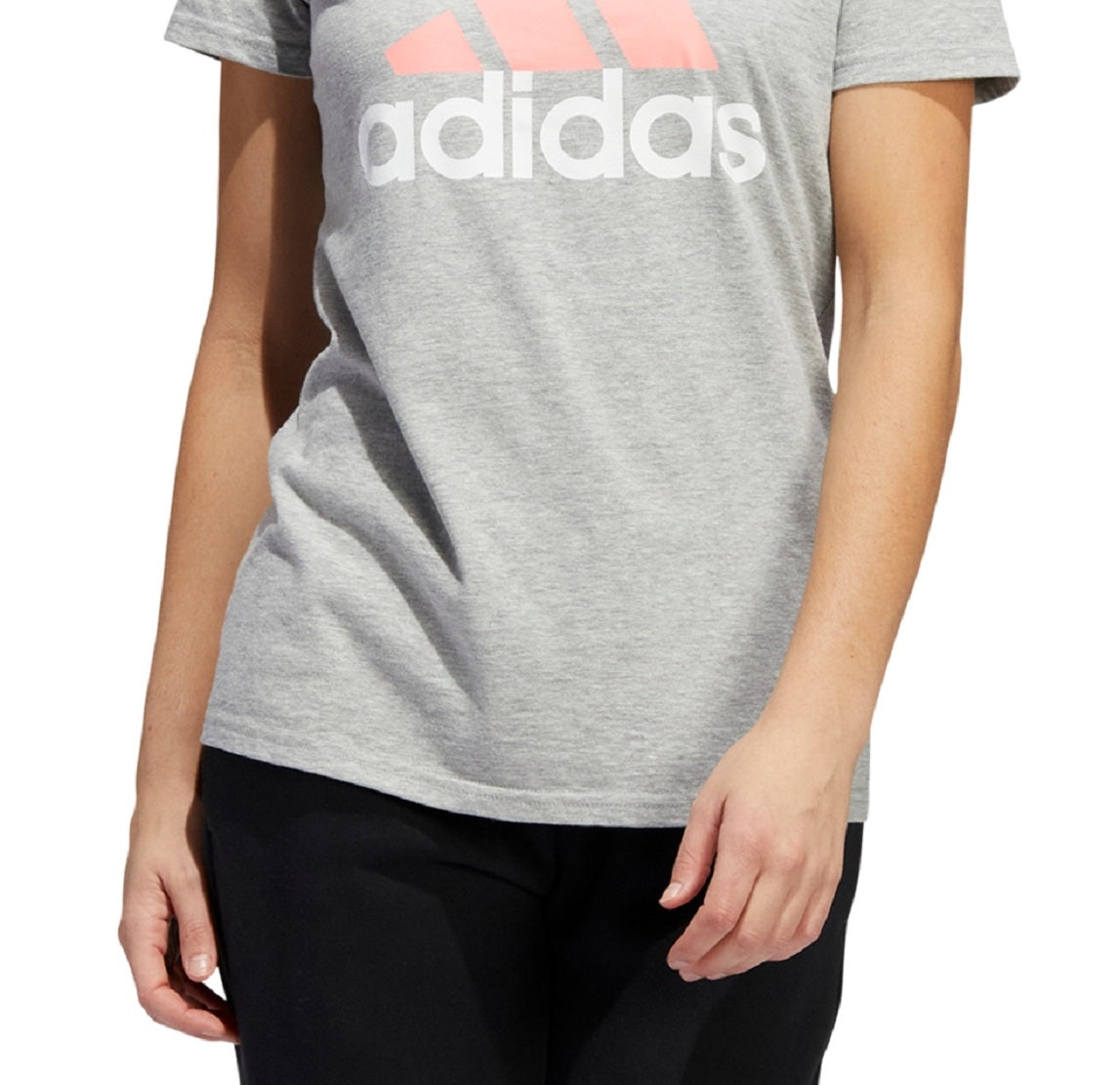 Camiseta Adidas Feminina Badge Of Sport de Algodão Cinza Tamanho Médio