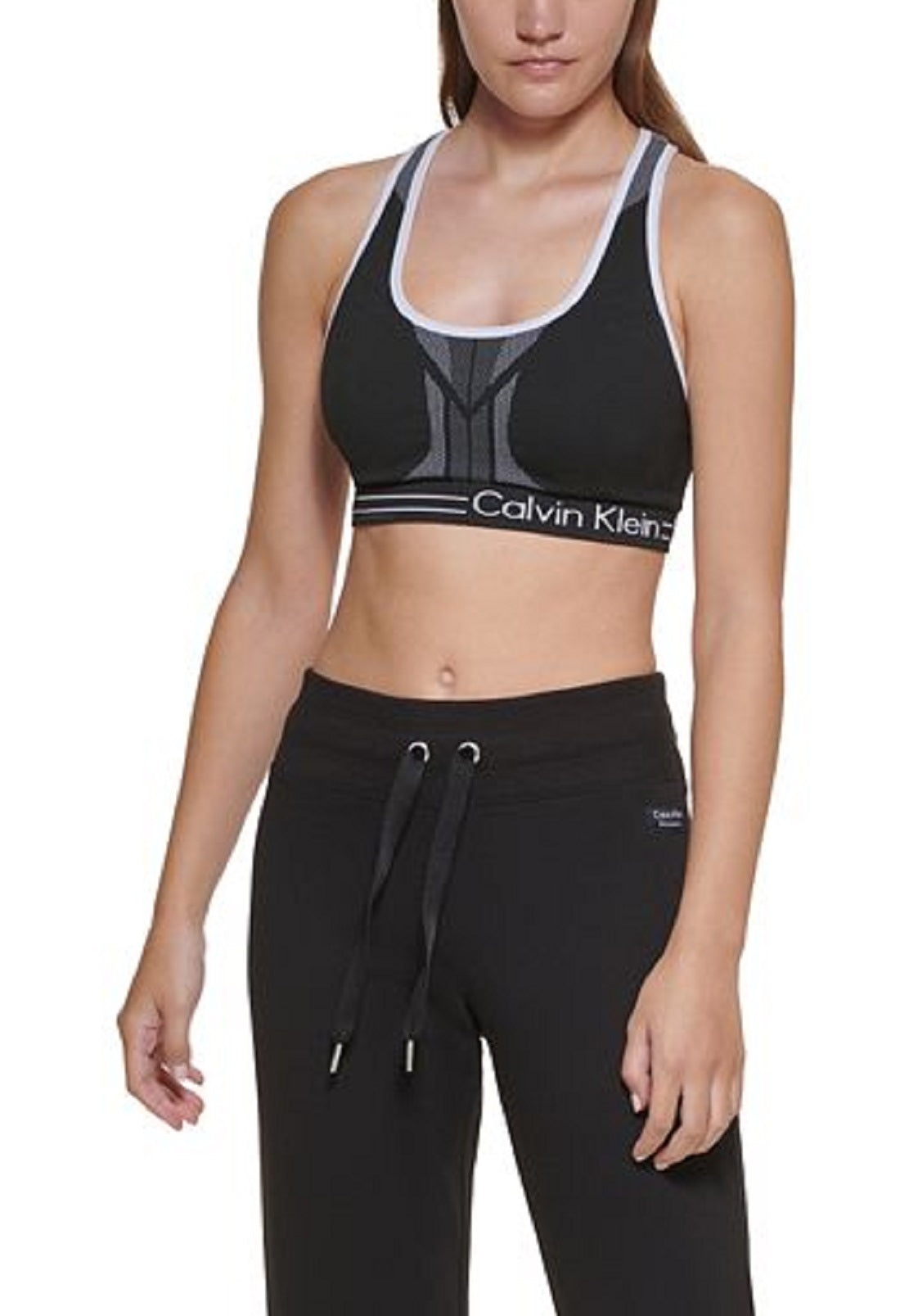Calça jogger feminina Calvin Klein Fleece Mirror Logo Preta, tamanho médio