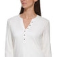 Calvin Klein Top Henley Feminino Manga 3/4 Botões Frontais Branco Tamanho P