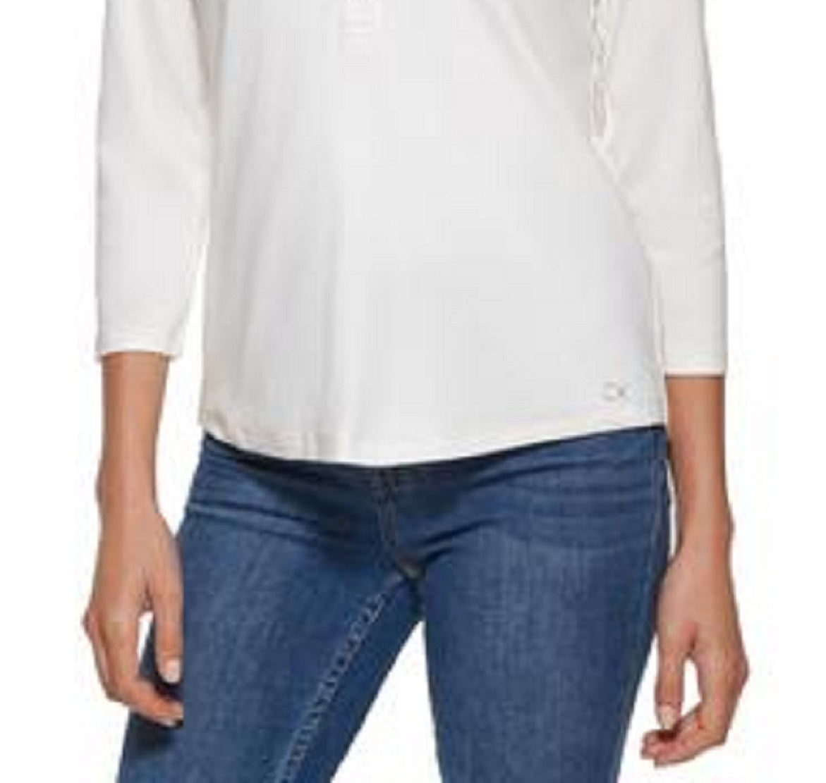 Calvin Klein Top Henley Feminino Manga 3/4 Botões Frontais Branco Tamanho P