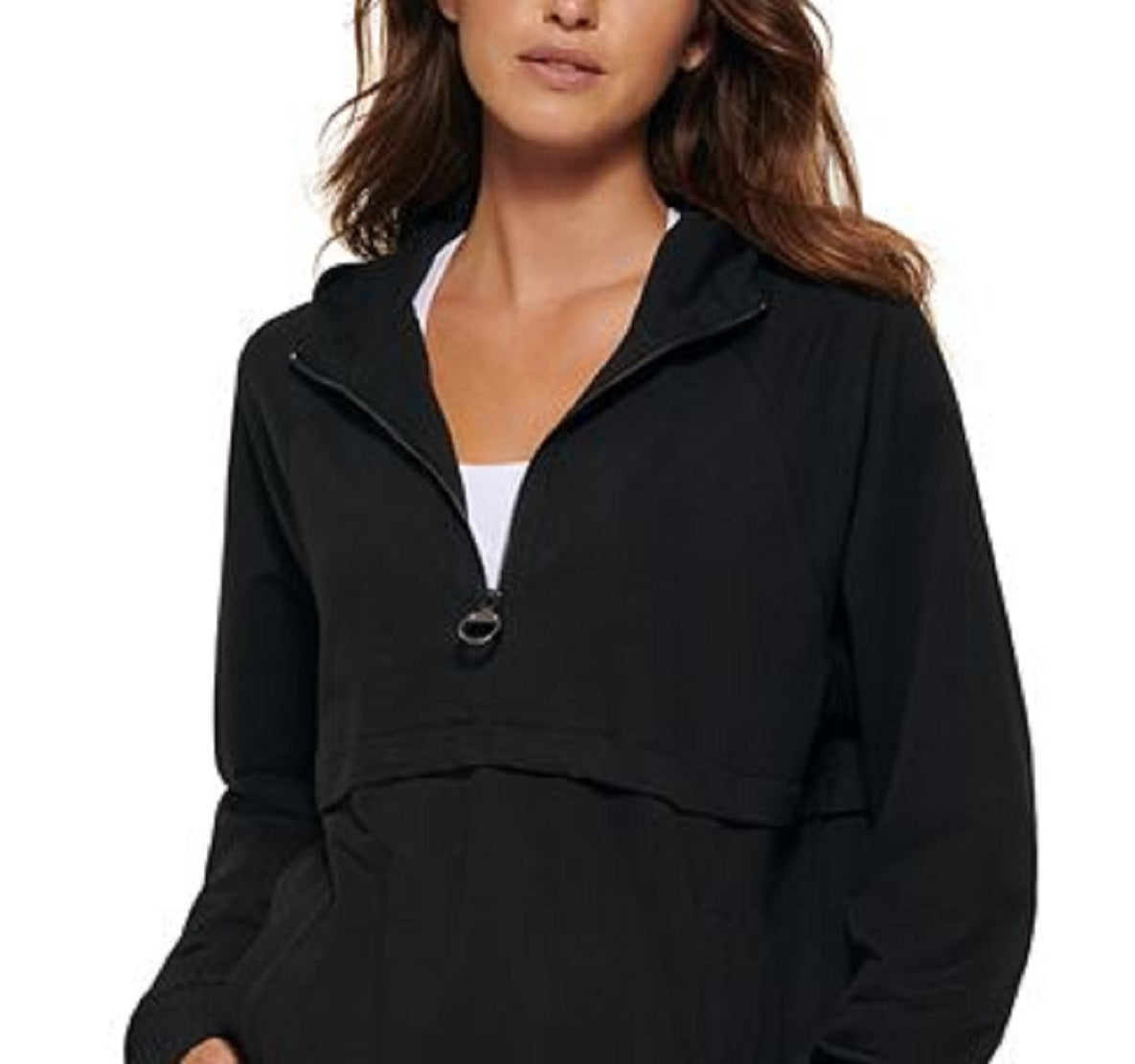 Calvin Klein Moletom Feminino com Capuz e Zíper Tingido com Corante Preto Tamanho Grande