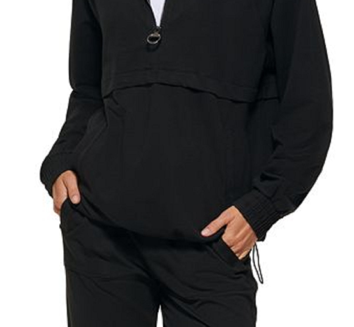 Calvin Klein Moletom Feminino com Capuz e Zíper Tingido com Corante Preto Tamanho Grande