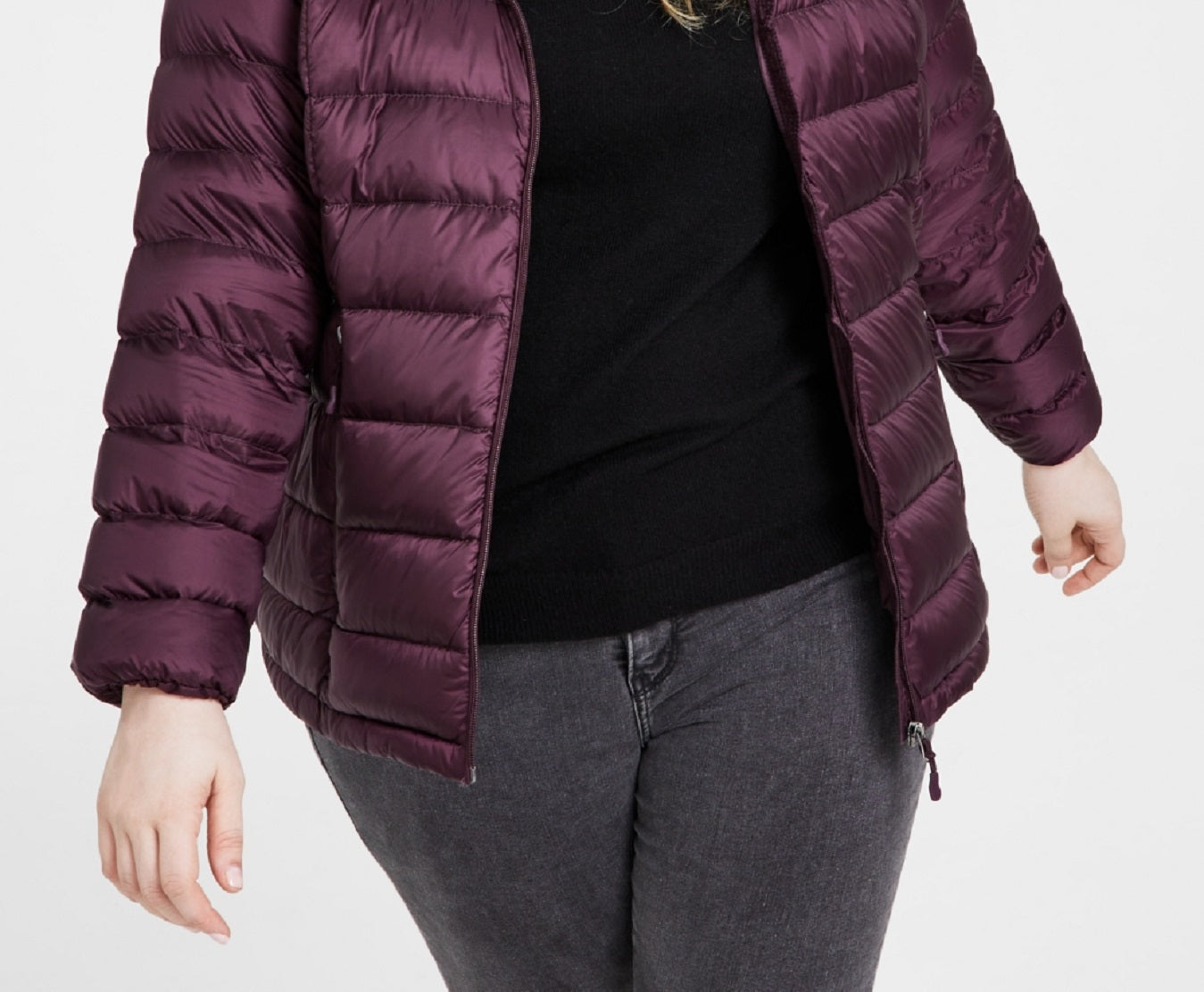 Casaco feminino Charter Club com capuz e plumas dobráveis, roxo, tamanho 2X