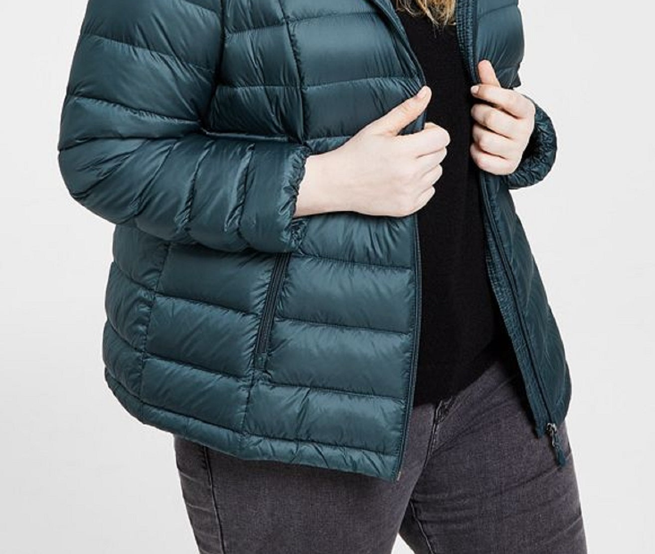 Casaco feminino Charter Club com capuz e plumas dobráveis, verde, tamanho 2X