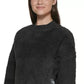 Blusa curta Calvin Klein feminina de lã sintética Sherpa, preta, tamanho X-G