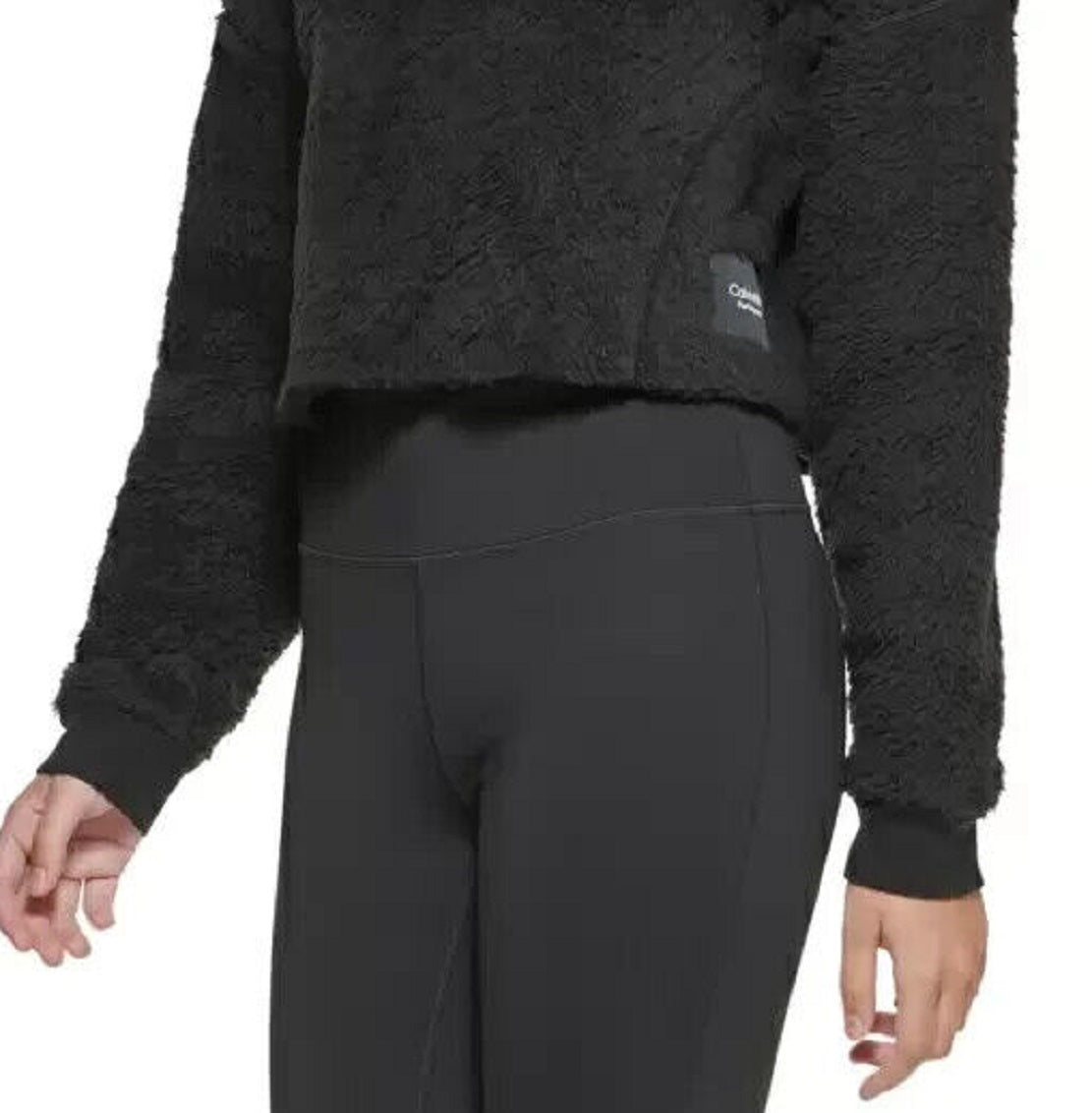 Blusa curta Calvin Klein feminina de lã sintética Sherpa, preta, tamanho X-G