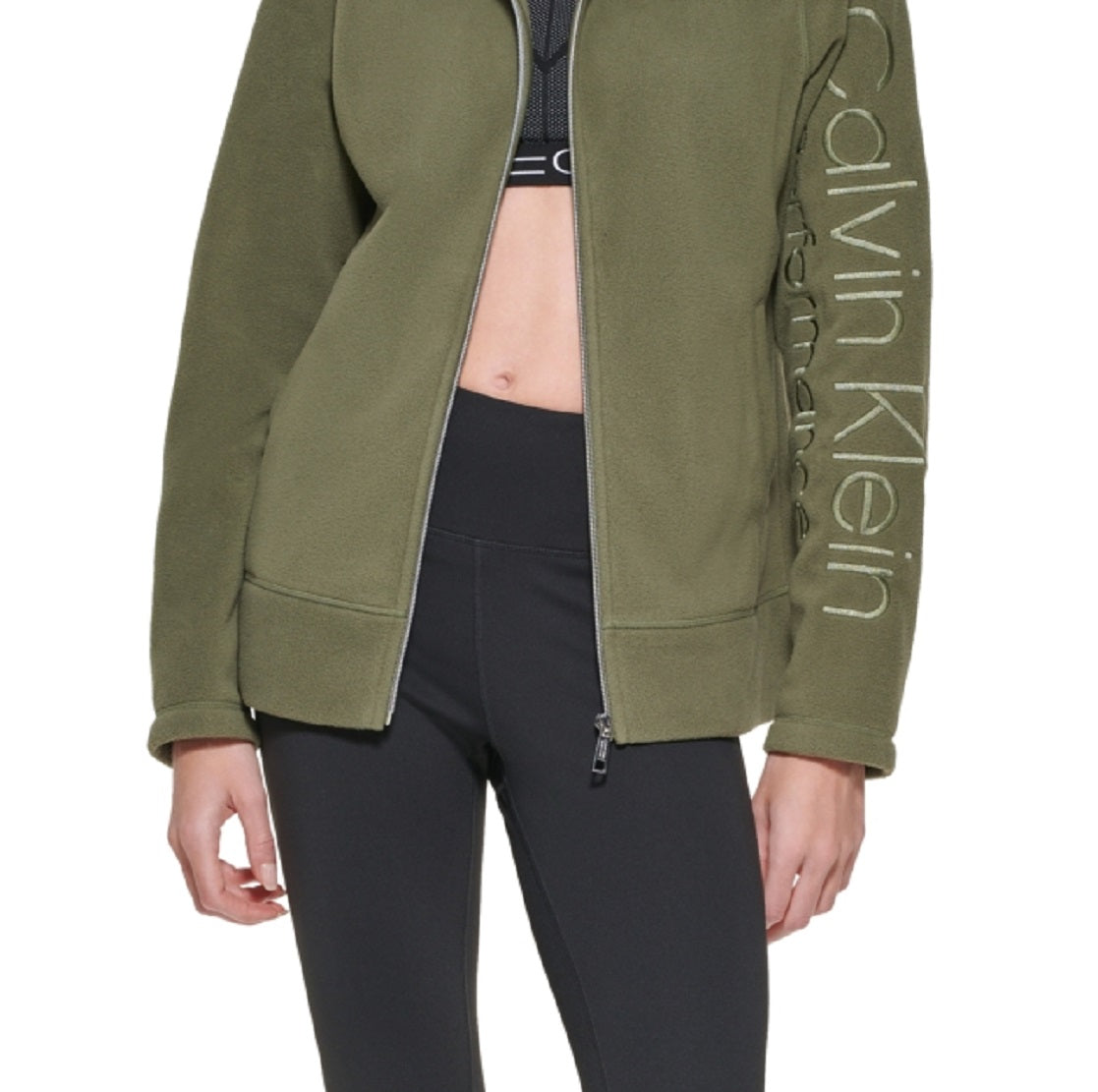 Jaqueta feminina Calvin Klein de lã com gola falsa, verde, tamanho médio