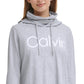 Calvin Klein Moletom com capuz feminino com logo e cobertura facial cinza, tamanho médio