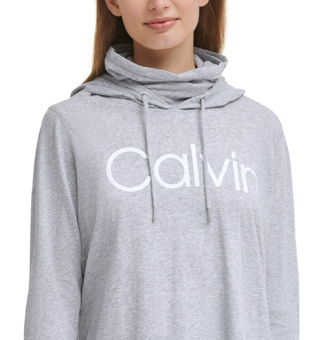 Calvin Klein Moletom com capuz feminino com logo e cobertura facial cinza, tamanho médio