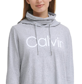 Calvin Klein Women's Face Cover Logo Hoodie Grey Size Medium