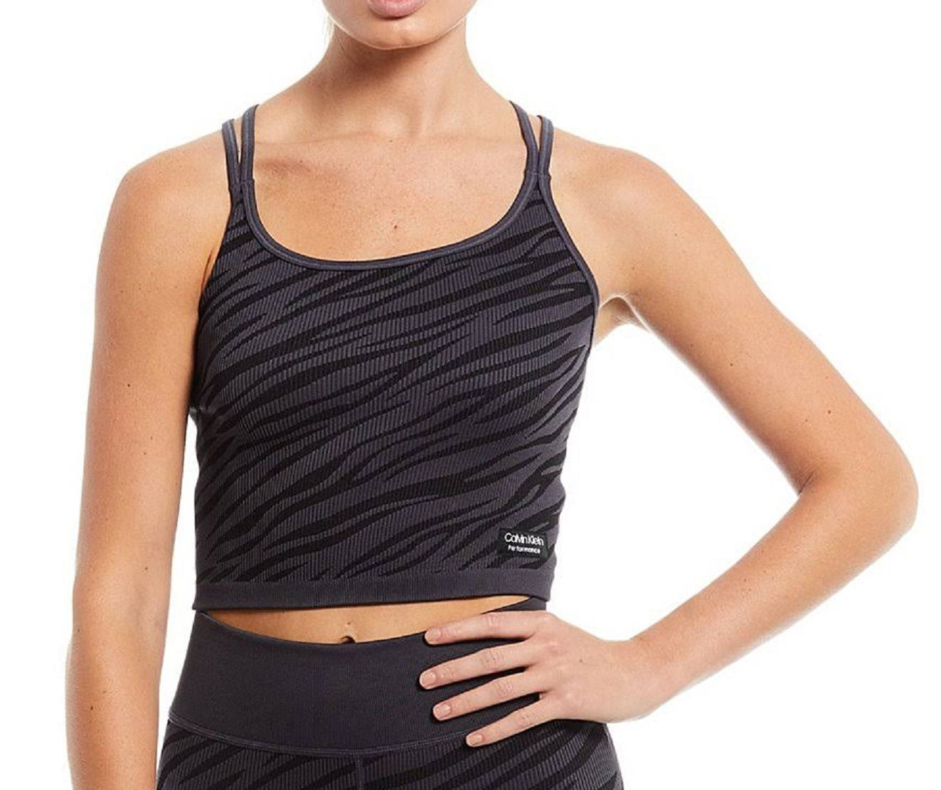 Calvin Klein Crop Top Feminino com Estampa de Zebra Texturizada, Preto, Tamanho X-S