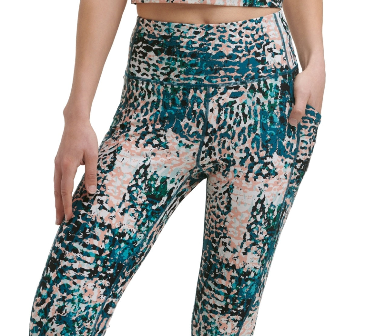 Calça legging feminina estampada de cintura alta 7/8 rosa tamanho pequeno