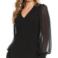 Vestido feminino Karen Kane de chiffon com manga comprida, preto, tamanho extragrande