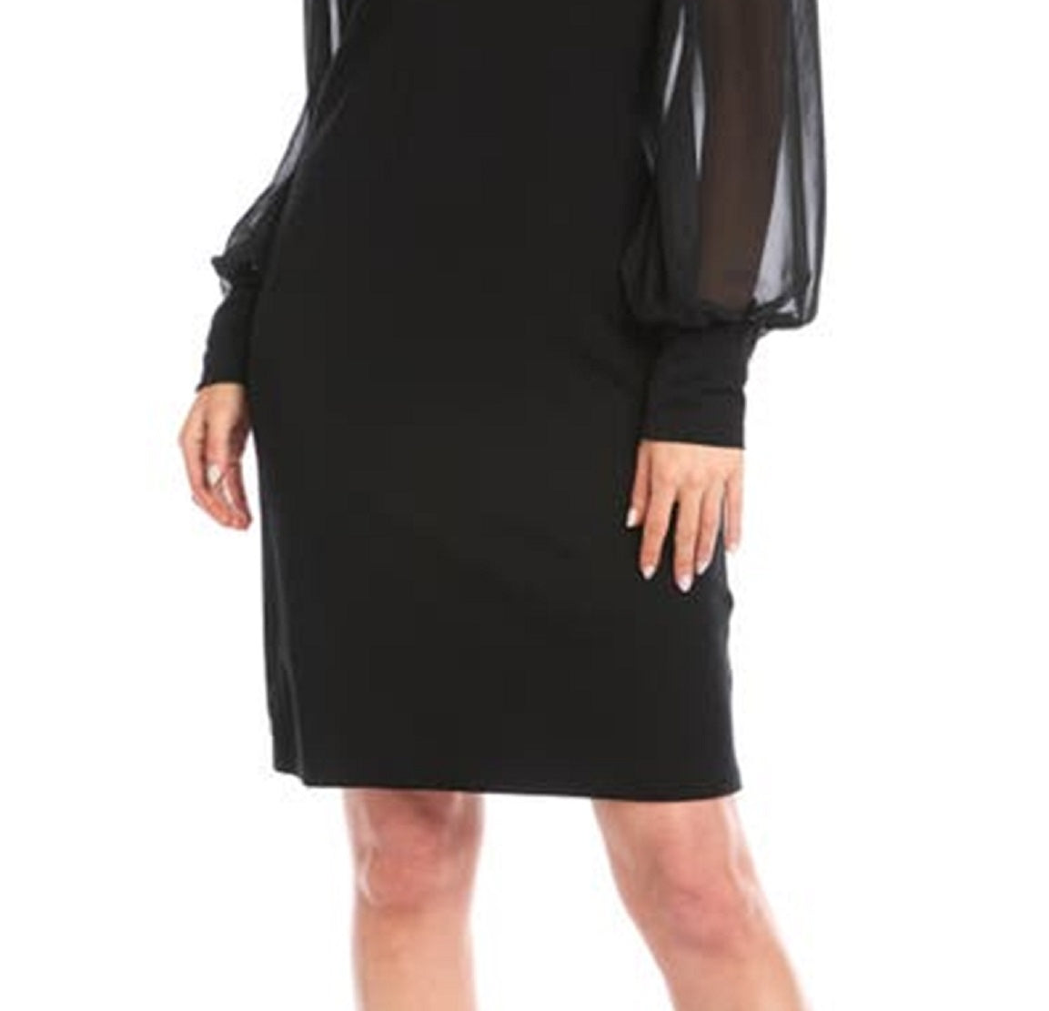Vestido feminino Karen Kane de chiffon com manga comprida, preto, tamanho extragrande