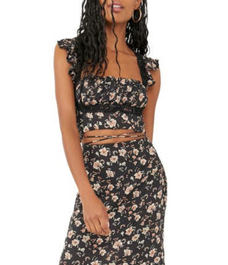 Top curto floral e saia longa femininos Free People, preto, tamanho 4