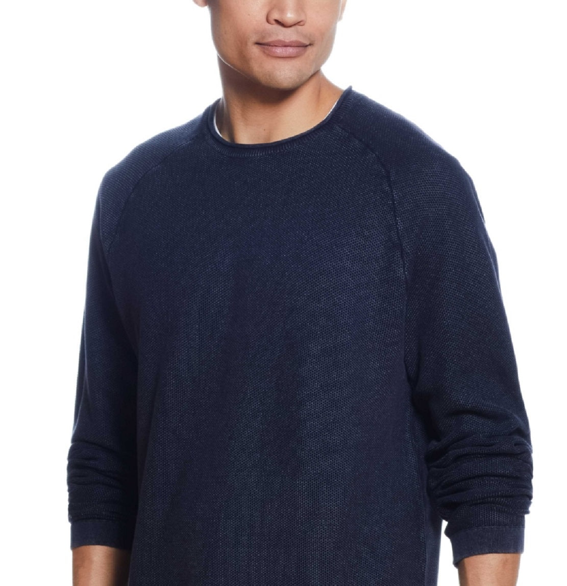 Suéter texturizado Stonewash vintage masculino à prova de intempéries, azul, tamanho médio