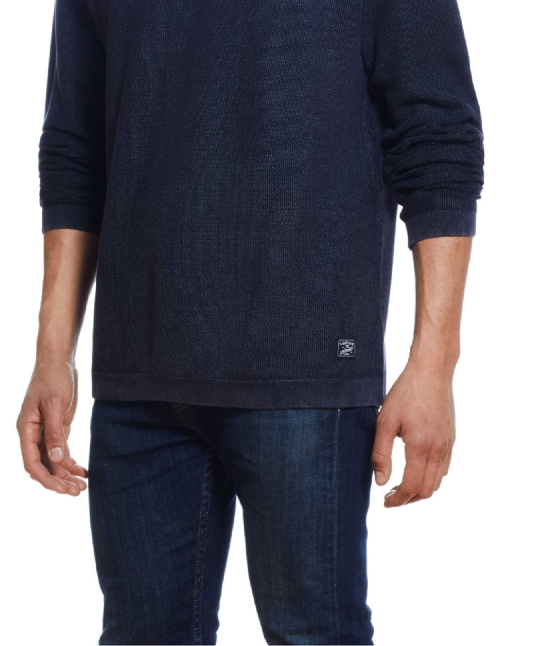 Suéter texturizado Stonewash vintage masculino à prova de intempéries, azul, tamanho médio
