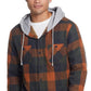 Camisa de flanela com capuz vintage masculina à prova de intempéries, jaqueta marrom, tamanho grande