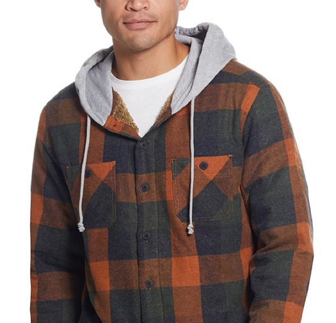 Camisa de flanela com capuz vintage masculina à prova de intempéries, jaqueta marrom, tamanho grande