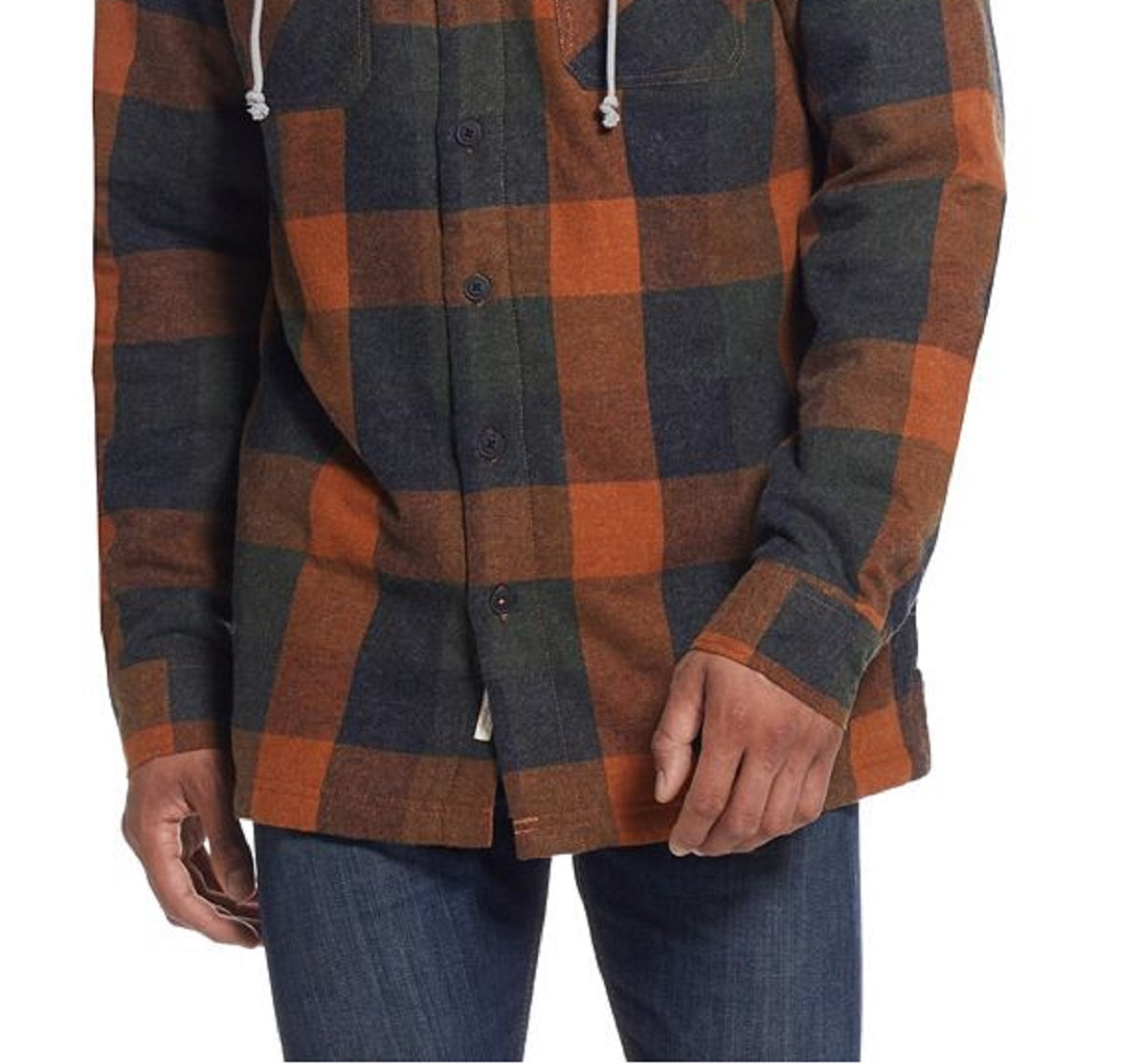 Camisa de flanela com capuz vintage masculina à prova de intempéries, jaqueta marrom, tamanho grande