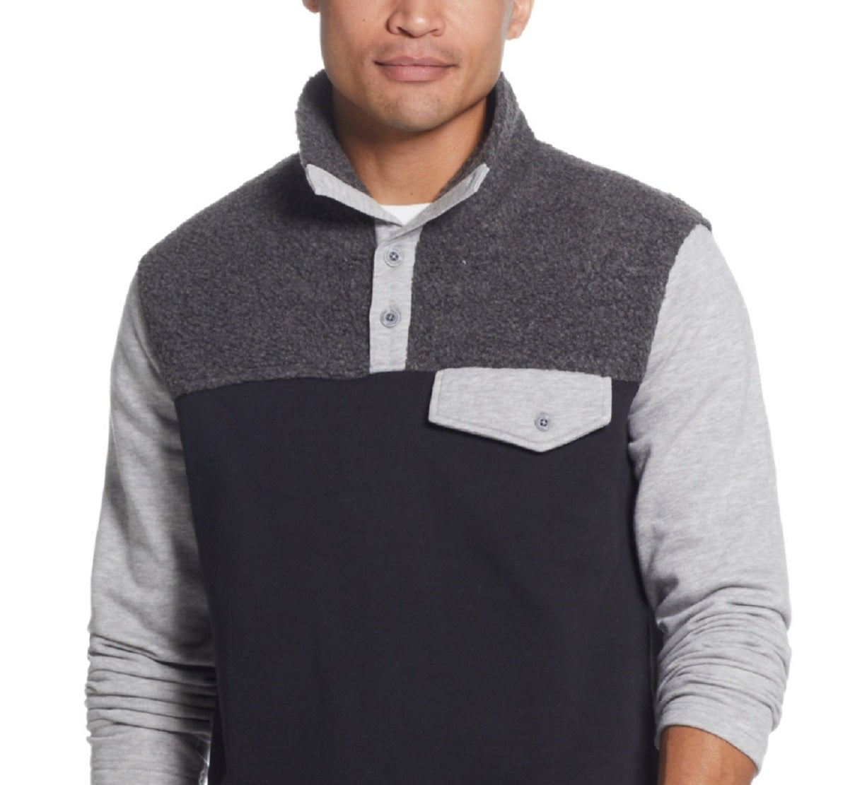 Pulôver masculino vintage à prova de intempéries, malha e sherpa, cinza, tamanho grande