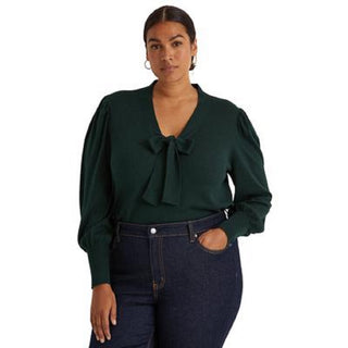 Suéter Ralph Lauren Feminino de Algodão Misto com Manga Bufante Verde Tamanho 2X