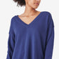 Suéter feminino Lucky Brand com decote em V e mistura de algodão, azul, tamanho médio