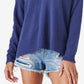 Suéter feminino Lucky Brand com decote em V e mistura de algodão, azul, tamanho médio
