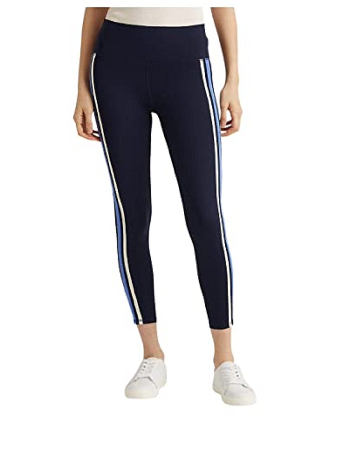 Calça legging cropped Ralph Lauren feminina listrada elástica azul tamanho X-S