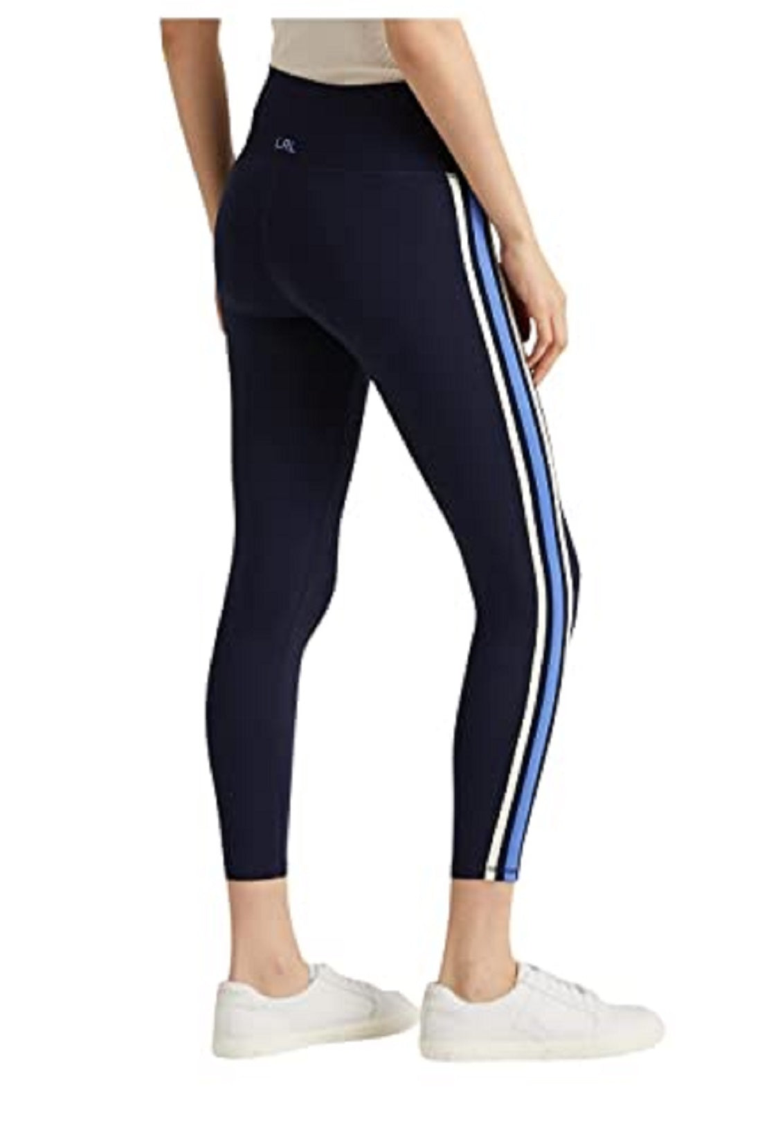 Calça legging cropped Ralph Lauren feminina listrada elástica azul tamanho X-S